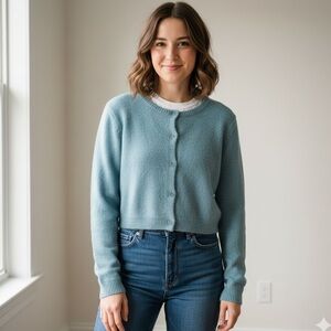 Cotton:on Sz M Blue Short Button Front Knit Classic Cardigan